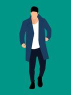 Colorful clipart of a man, in coat, at green background, clipart