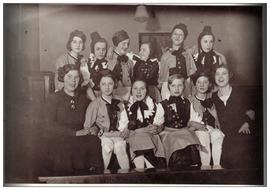 Retro photo of the young women, posing together