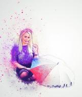 girl with umbrella and lollipop on watercolor painting