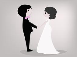 cartoon vintage wedding couple holding hands