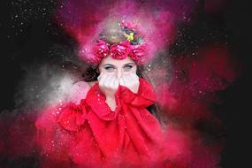 Girl with pink Spring Flowers