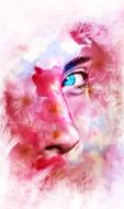 blue eyed Woman Looks at Mirror