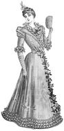 Beautiful, black and white, vintage drawing of the lady, with the fan, at white background, clipart