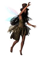 Model of the fairy with colorful wings and hat, at white background, clipart