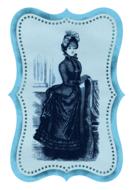 Beautiful, vintage, blue drawing of the lady in dress on the card, clipart