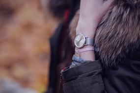 woman in fur jacket in blurred background