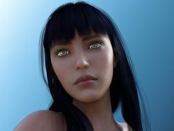 dark-haired model with bright eyes on a blue background