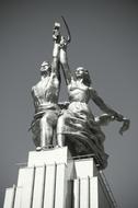 monochrome photo of Worker And Kolkhoz Woman Monument