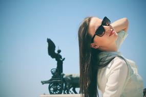 Woman and statue
