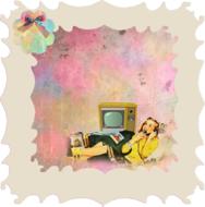 woman with phone on vintage picture