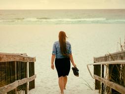girl walking on Sea Ocean coast