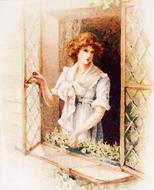 woman vintage window flowers i