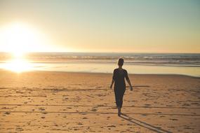 woman Sunset Beach Ocean