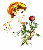 woman holding red rose, vintage drawing