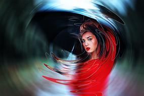girl umbrella art swirl red dress