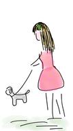 girl and dog walking clipart