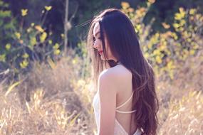 long haired Beautiful Woman outdoor at autumn
