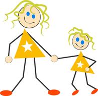 Cute drawing of the smiling family, with the stars, clipart