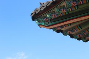 detail of traditional painted roof at sky, Republic Of Korea, Forbidden City