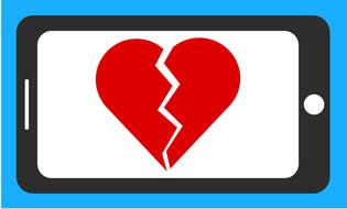 drawn broken heart on smartphone screen