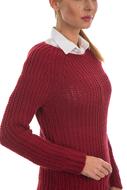 model in burgundy jumper