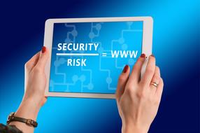 hands woman and security ipad internet