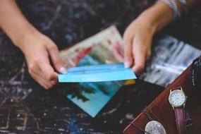 card in female hands