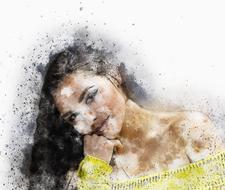 computer portrait of a brunette in a yellow sweater