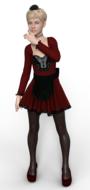digital woman in burgundy dress