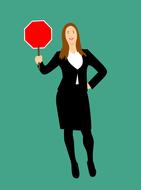 Clipart with the woman with red and white banner, at green background