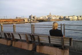 Woman sitting on the bench in Istanbul