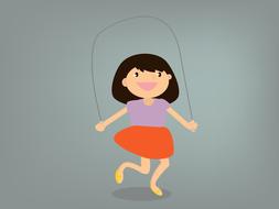 Girl rope jumping on grey background