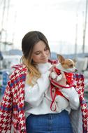 stylish woman with cute dog
