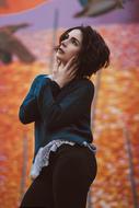 fashion model Woman red background