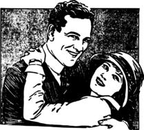 couple in love embracing, vintage drawing