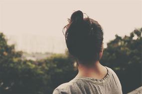 photo of a girl with a high hairstyle from the back