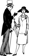 drawn man in a tuxedo and a woman in a retro dress