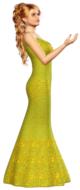 elegant girl in a green dress on a white background