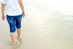 Walking in the water on the sand