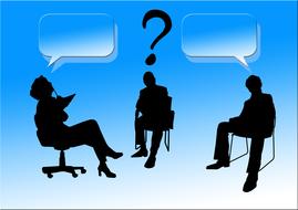 silhouettes of men and woman with dialog boxes, drawing