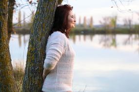 caucasian woman Relaxing at Lake