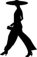 black silhouette of a walking woman on a white background