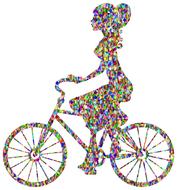 lady riding bicycle, colorful silhouette