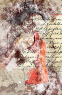 collage with old letter and female figure