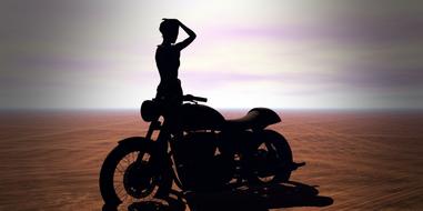 girl near a motorcycle in the desert