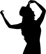 black silhouette of a girl in a hat on a white background
