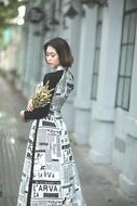asian girl in black and white dress