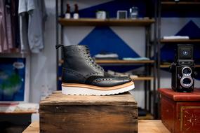 black shoe on a wooden box