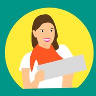 smiling woman holding envelope
