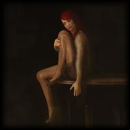 sexy woman sits on table in darkness, render